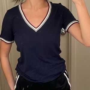 Simple Navy Blue V-neck Tee